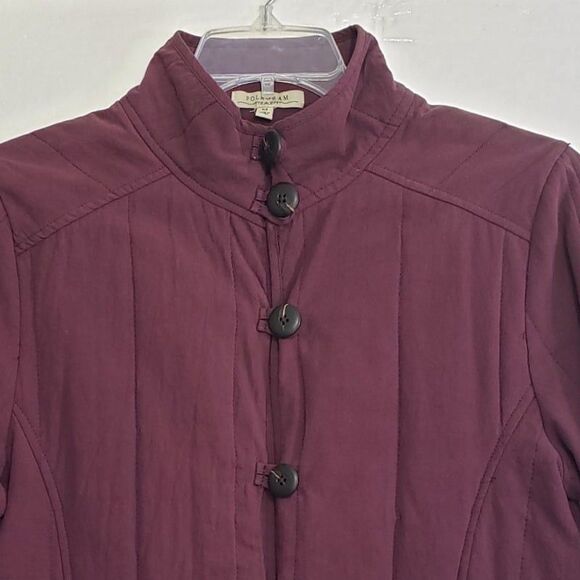 Polagram Woman's Button Front Burgundy Cotton Lined Jacket, Size Medium - Picture 4 of 12